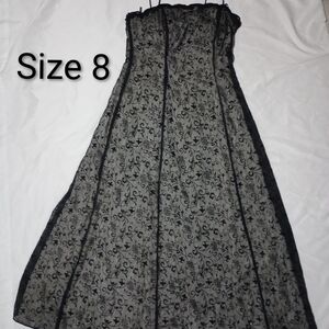 Betsy & Adam Black and Gray Floral Prom Dress